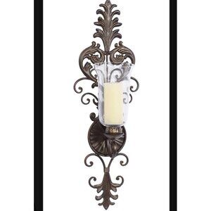 NEW! Deco 79 Victorian Metal & Glass Ornate Candle Sconce, 31" H x 10" L Bronze